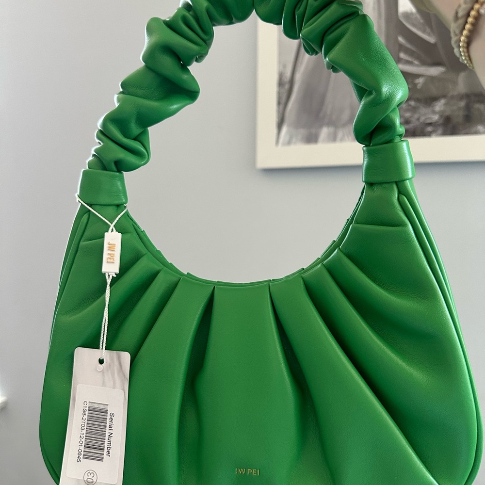 JW PEI Green Crescent Shoulder Bag with Ruched Handle